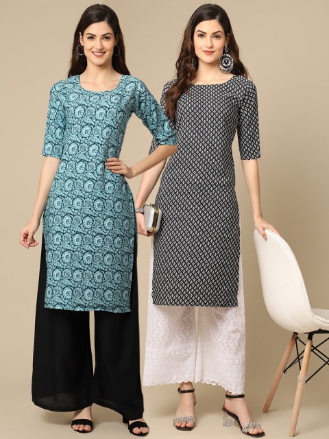 

KALINI Women Pack of 2 Printed Crepe Kurta, Black