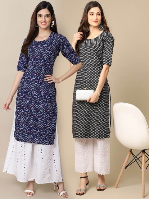 

KALINI Women Pack Of 2 Blue & Black Printed Crepe Kurta