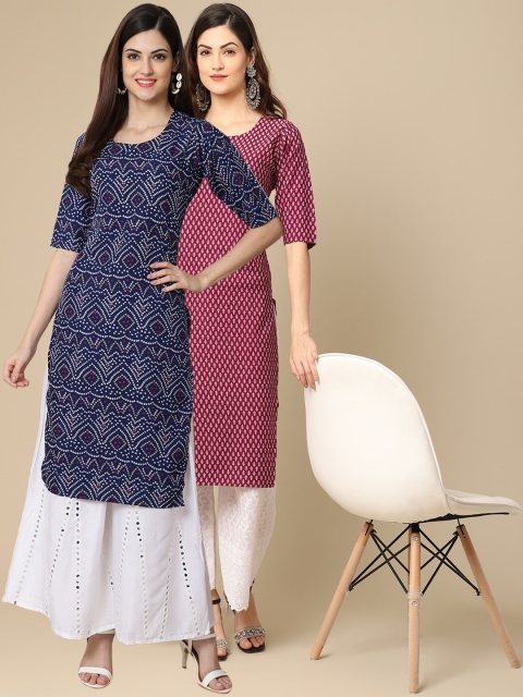 

KALINI Women Multicoloured Pack Of 2 Geometric Printed Crepe Kurta, Multi