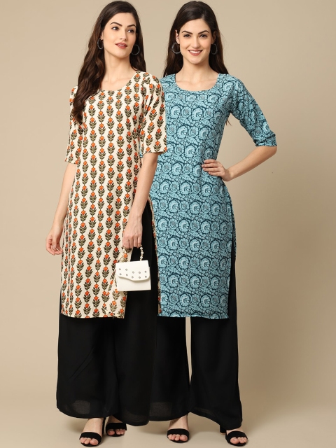 

KALINI Women Pack of 2 Beige Ethnic Motifs Printed Crepe Kurta