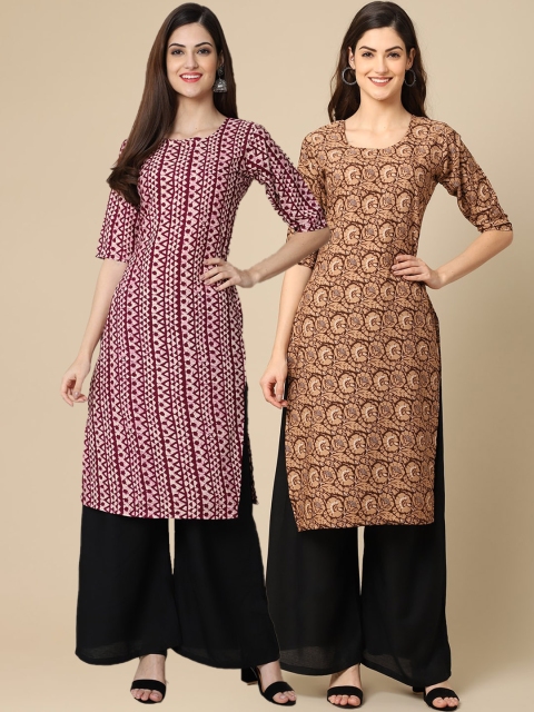 

KALINI Women Red & Brown Pack Of 2 Geometric Printed Crepe Kurta