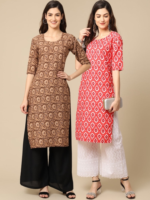 

KALINI Pack Of 2 Women Brown & Red Printed Crepe Kurta