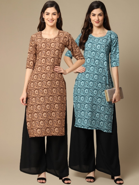 

KALINI Women Pack of 2 Printed Crepe Kurta, Brown