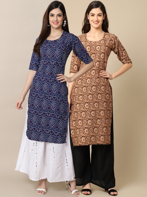 

KALINI Women Pack Of 2 Black & Beige Floral Printed Crepe Kurta