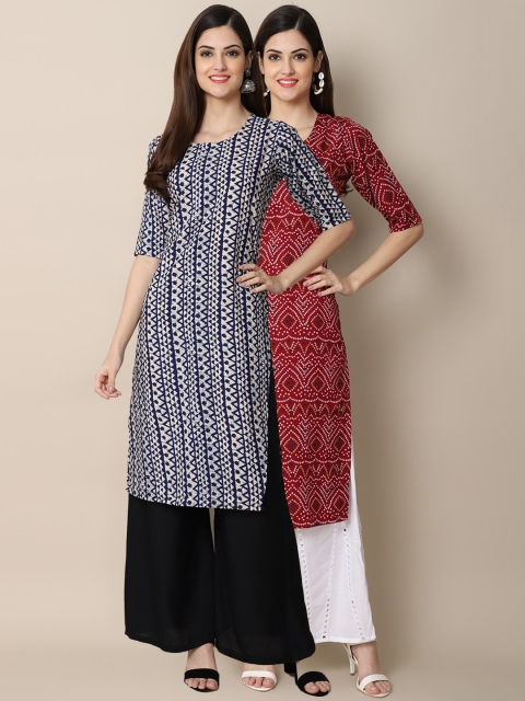 

KALINI Women Pack of 2 Black Ethnic Motifs Printed Crepe Kurta