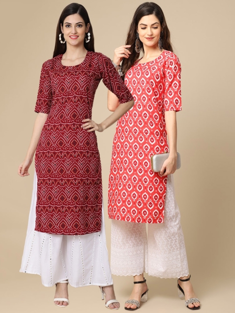 

KALINI Women Pack of 2 Ethnic Motifs Printed Crepe Kurta, Maroon