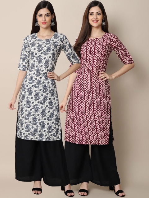 

KALINI Women Multicoloured Floral Printed Block Print Handloom Crepe Kurta, Multi