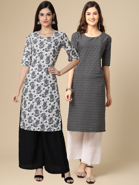 

KALINI Pack of 2 Women Black & White Ethnic Motifs Printed Crepe Kurta