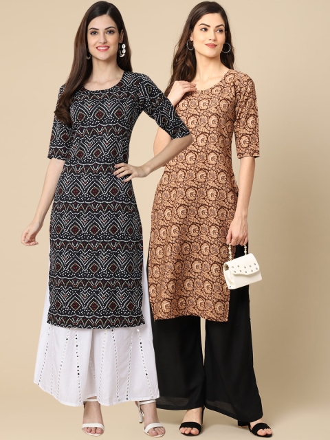 

KALINI Women Pack of 2 Printed Crepe Kurta, Black