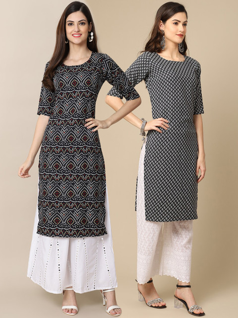 

KALINI Women Black Pack Of 2 Geometric Printed Crepe Kurta