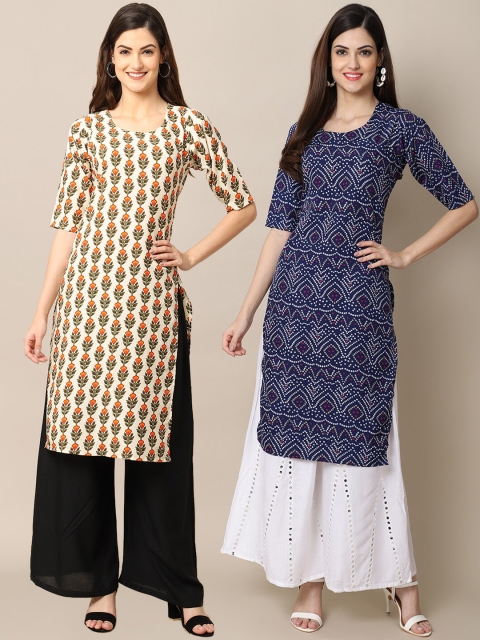 

KALINI Women Blue & Off White Set Of 2 Printed Crepe Kurta