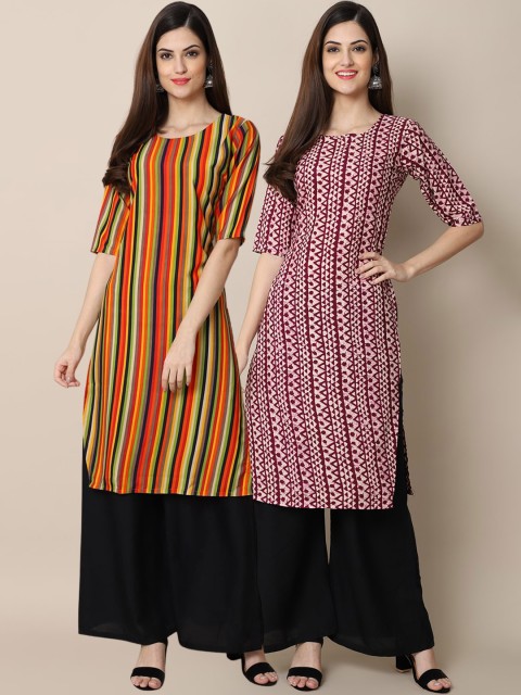 

KALINI Women Orange & Maroon Set Of 2 Printed Crepe Kurta