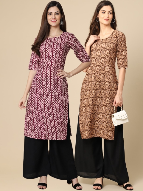 

KALINI Women Red & Brown Pack Of 2 Geometric Printed Crepe Kurta