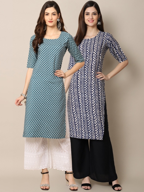 

KALINI Women Pack of 2 Green Paisley Printed Crepe Kurta