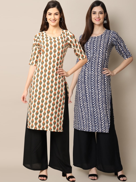 

KALINI Women Multicoloured Pack Of 2 Ethnic Motifs Printed Crepe Kurta, Multi