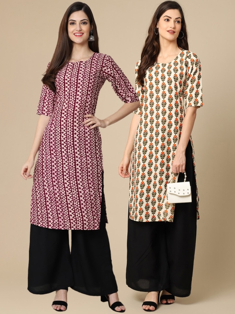 

KALINI Women Pack of 2 Printed Crepe Kurta, Beige