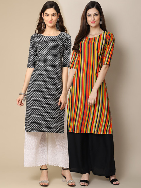

KALINI Women Pack Of 2 Printed Crepe Kurta, Yellow