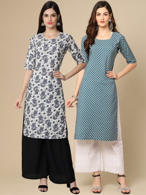 

KALINI Women Pack Of 2 Blue & White Floral Printed Crepe Kurta