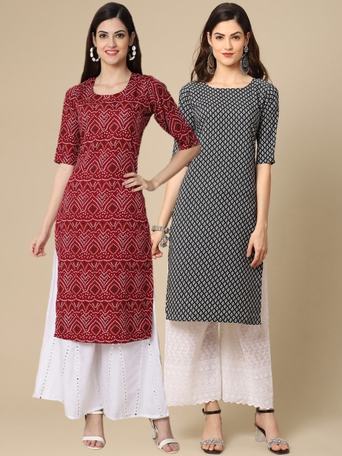 

KALINI Women Multicoloured Geometric Printed Flared Sleeves Block Print Handloom Crepe Anarkali Kurta, Multi