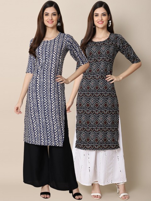 

KALINI Women Pack Of 2 Black Printed Crepe Kurta