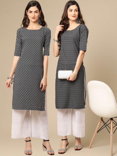 

KALINI Women Pack Of 2 Black Floral Printed Crepe Kurta