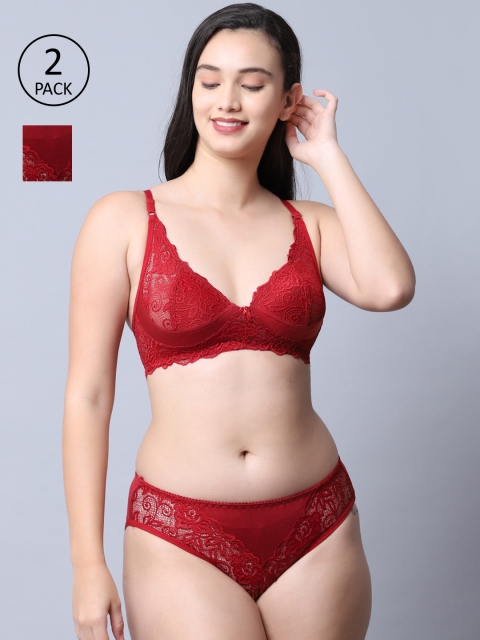 

GRACIT Women Pack Of 2 Maroon Self Design Lingerie Set