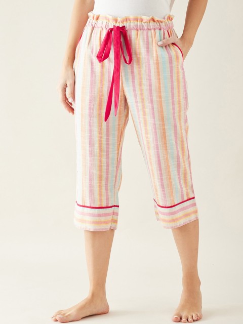 

The Kaftan Company Women Pink & Blue Striped Lounge Pants