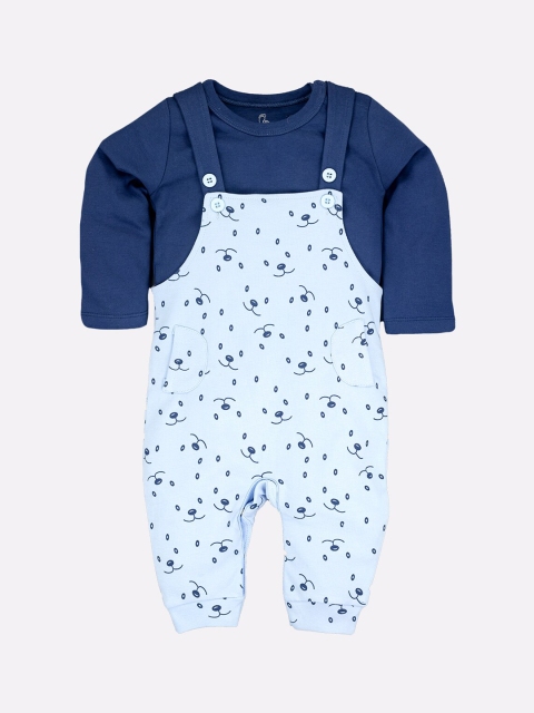 

BABY GO Infant Boys Blue Printed Pure Cotton Dungaree