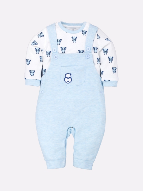 

BABY GO Infant Boys Blue & White Printed Pure Cotton Dungaree With T-Shirt