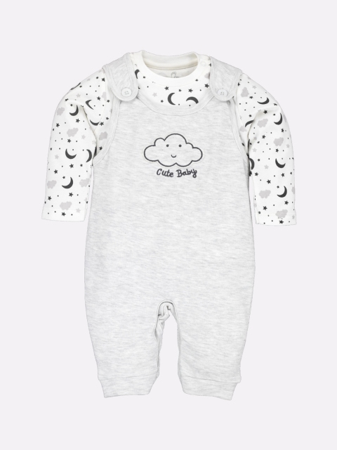 

BABY GO Infant Boys Grey Melange & White Cotton Dungarees With T-Shirt