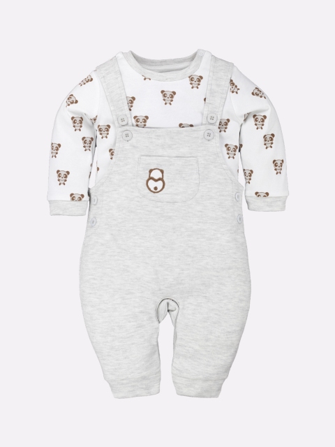 

BABY GO Infant Boys Grey Melange Printed Pure Cotton Dungaree