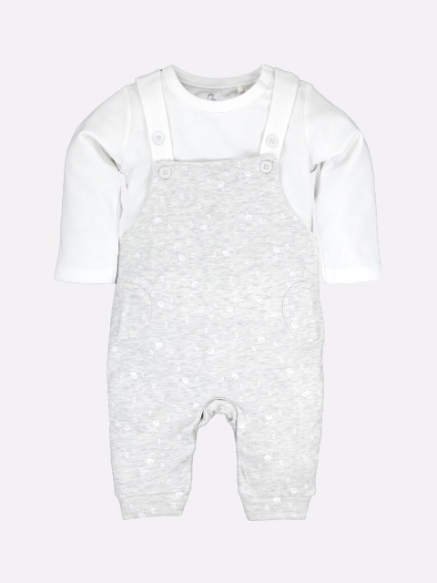 

BABY GO Infant Boys Grey Melange Solid Pure Cotton Dungaree With T-Shirt