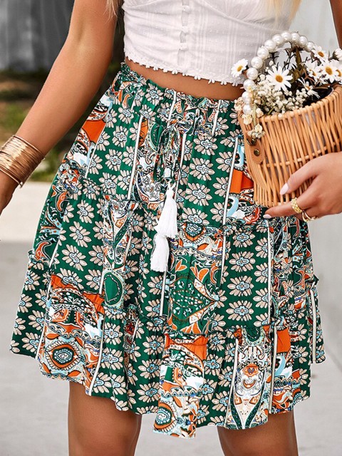 

La Aimee Green Floral Skirt
