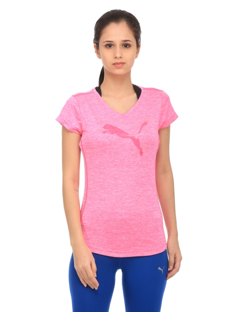 

Puma Women Pink Heather Cat V-Neck T-shirt