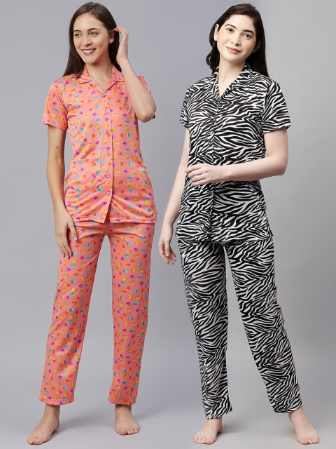 

Pretty Awesome Women Black & White Printed Night suit