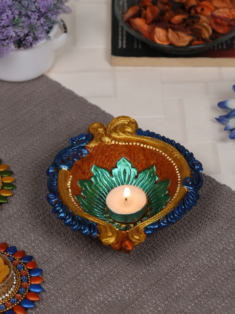 

Aapno Rajasthan Blue & Yellow Handcrafted Terracotta Diya