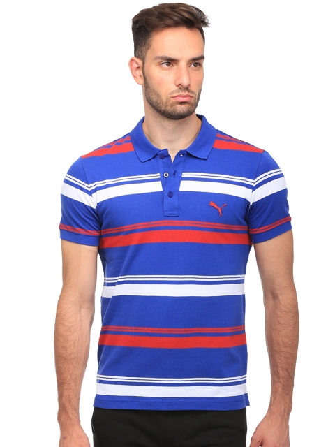 

Puma Men Blue Iconic Striped Polo Collar T-shirt