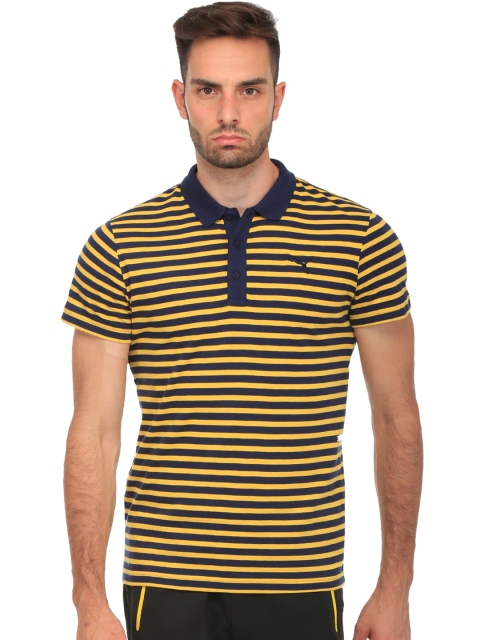 

Puma Men Navy & Mustard Yellow ESS Jersey Striped Polo T-shirt, Navy blue