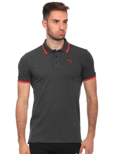 

Puma Men Charcoal Grey Hero Solid Polo Collar T-shirt