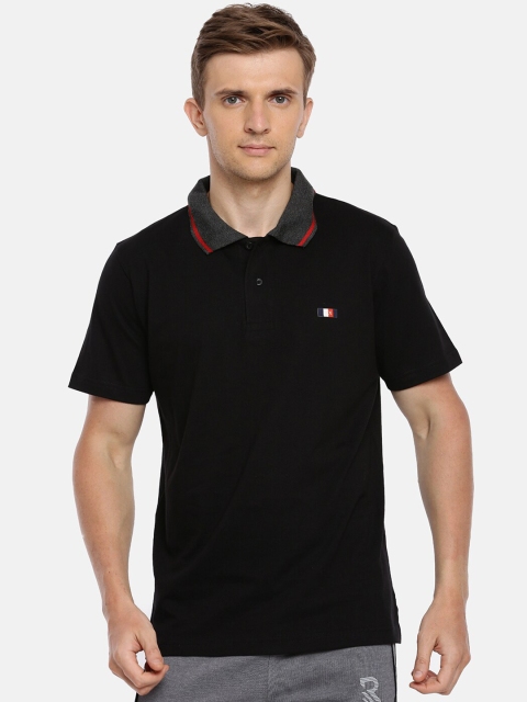 

ACTIMAXX Men Black Polo Collar Applique Cotton T-shirt