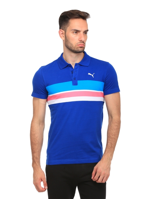 

Puma Men Blue Striped Polo Collar T-shirt