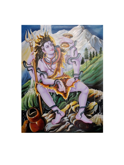 

Exotic India Purple & Mustard Yellow Printed Lord Shiva On Kailash Wall Art
