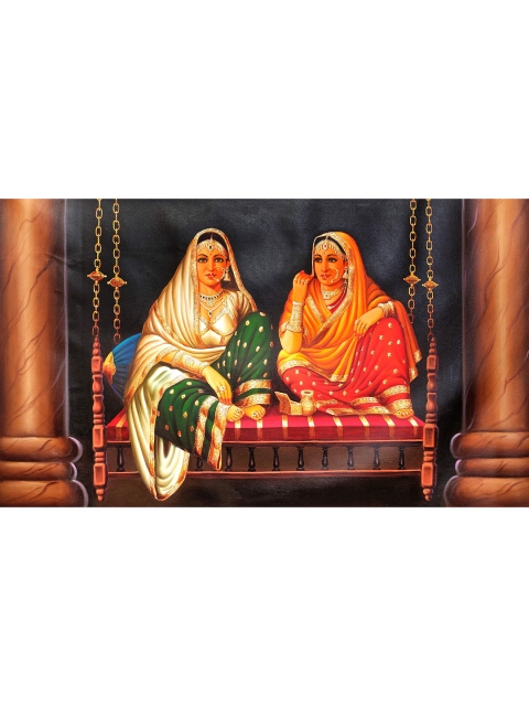 

Exotic India Orange & Green Mythological Wall Painting