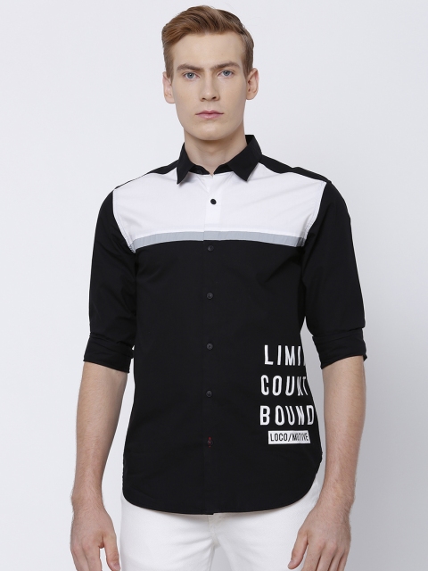 

LOCOMOTIVE Men Black & White Slim Fit Solid Casual Shirt