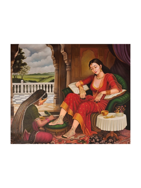 

Exotic India Red & Green Mehandi Of The Bride Oil Painting Wall Art