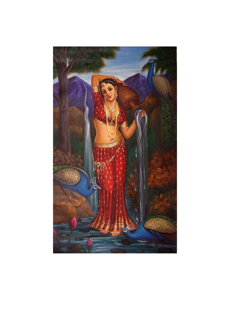 

Exotic India Brown & Red Lost in the Thoughts Mythological Wall Painting