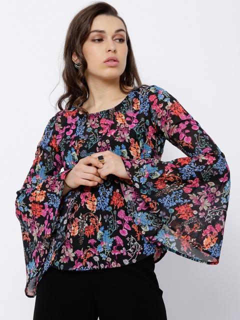 

Tokyo Talkies Women Black Flora Print Top