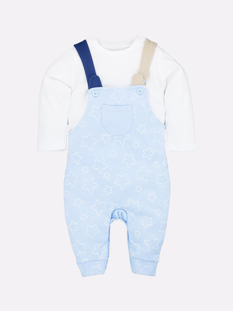 

BABY GO Infant Boys Blue Printed Pure Cotton Dungaree