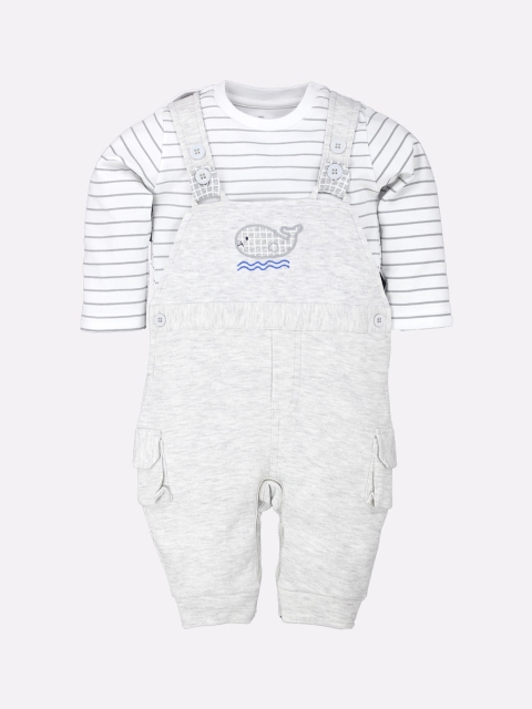 

BABY GO Infant Boys Grey Melange Solid Pure Cotton Dungarees