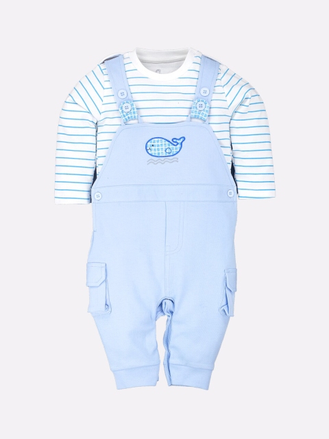 

BABY GO Infant Boys Blue Solid Pure Cotton Dungaree With T-Shirt